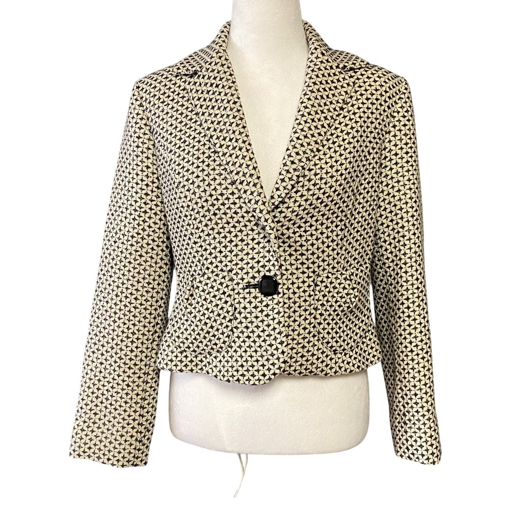 White House Black Market Blazer Womens 4 Black White Tweed Metallic Jacket